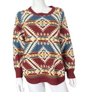 Cotton & Rye Womens Geometric Southwestern Knit Sweater Rust/Blue/White Large
